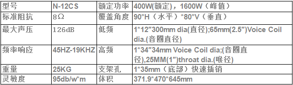 爵士龍N-12CS數字有源音響參數